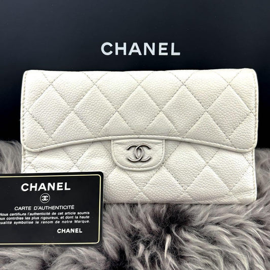 Chanel Wallet Quilted Caviar Trifold