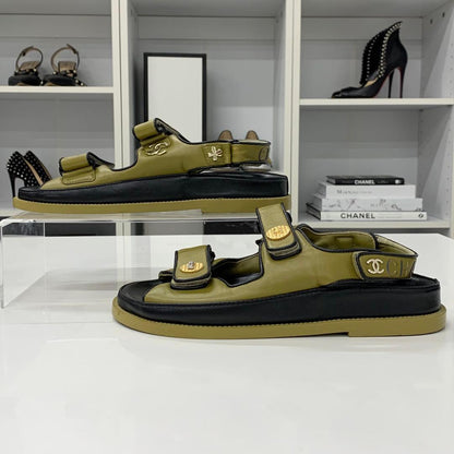 Chanel Leather CC Logo Clover Rhinestone Sandals — view 3