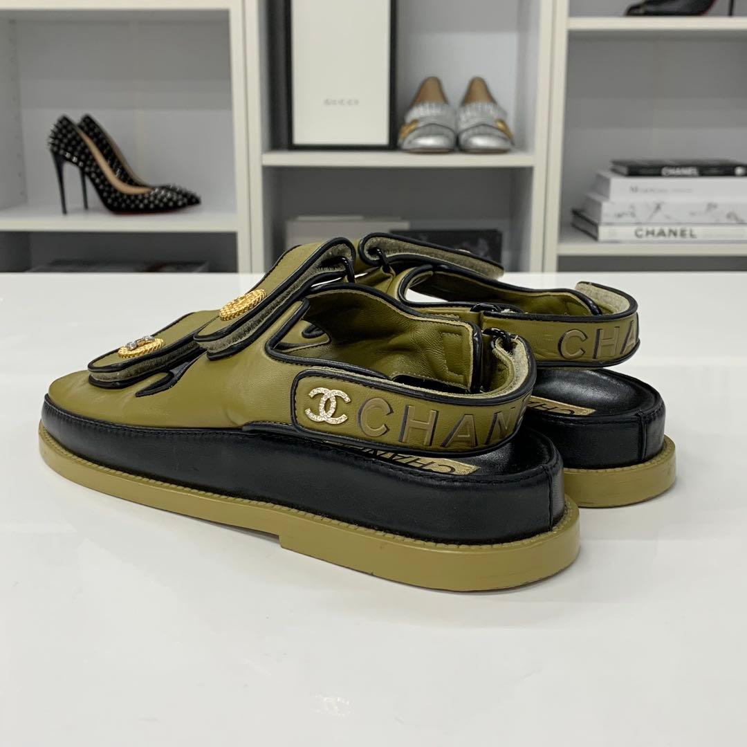 Chanel Leather CC Logo Clover Rhinestone Sandals — view 4