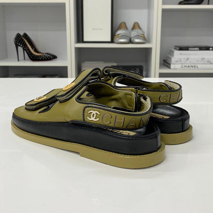 Chanel Leather CC Logo Clover Rhinestone Sandals — view 4