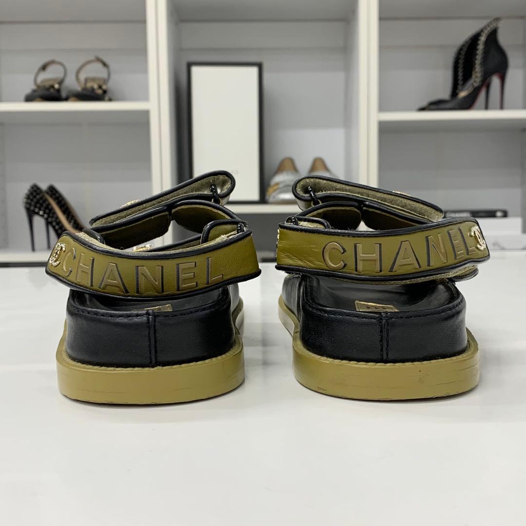Chanel Leather CC Logo Clover Rhinestone Sandals — view 5