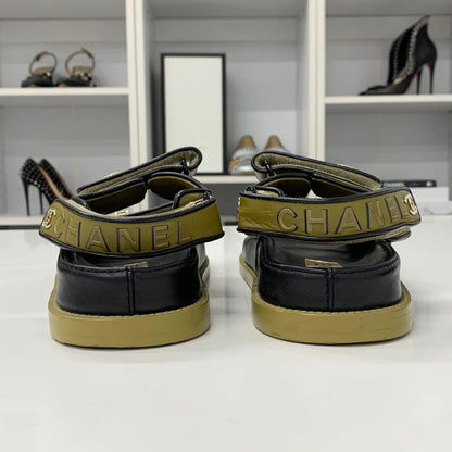 Chanel Leather CC Logo Clover Rhinestone Sandals — view 5