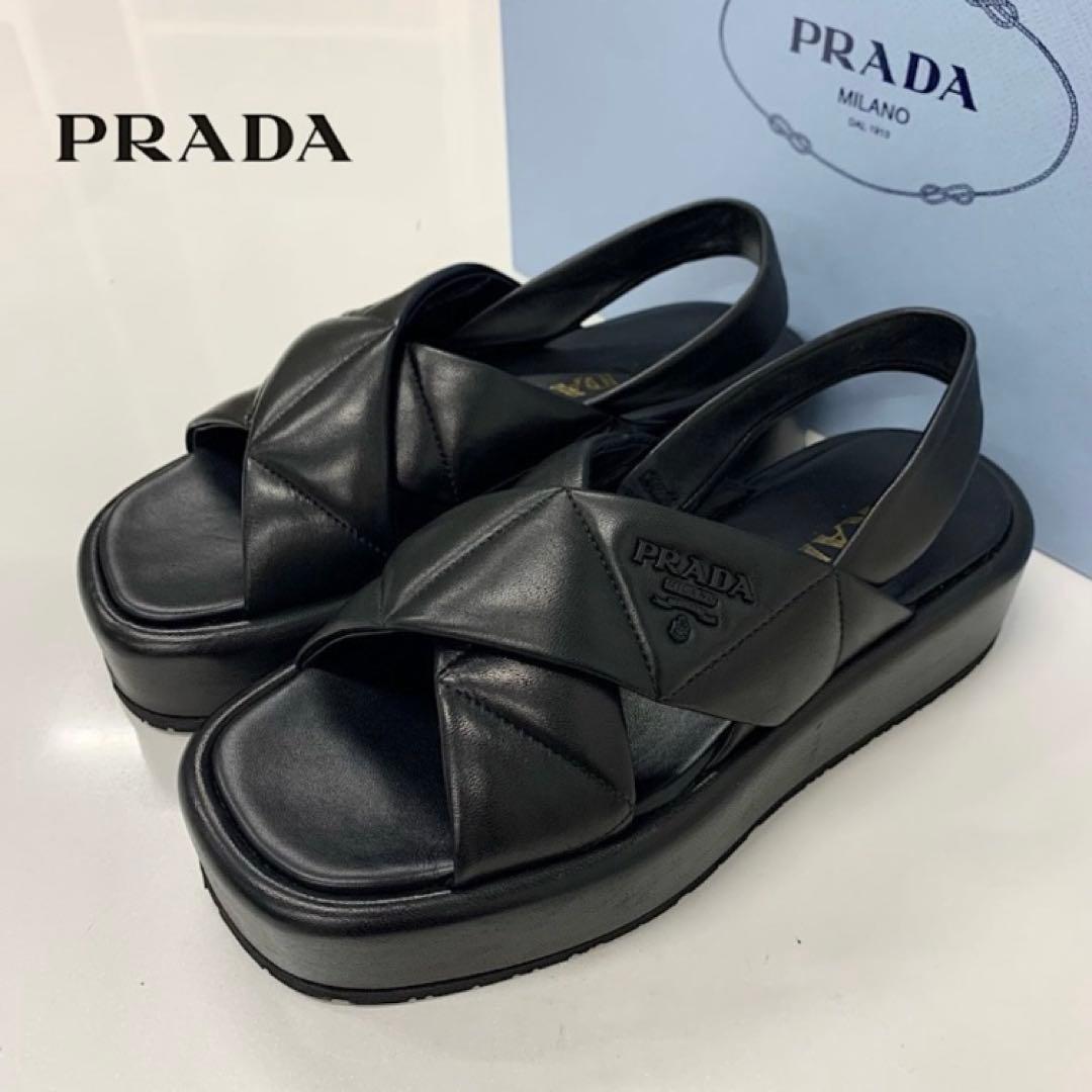 Prada Logo Padded Nappa Leather Sandals Black