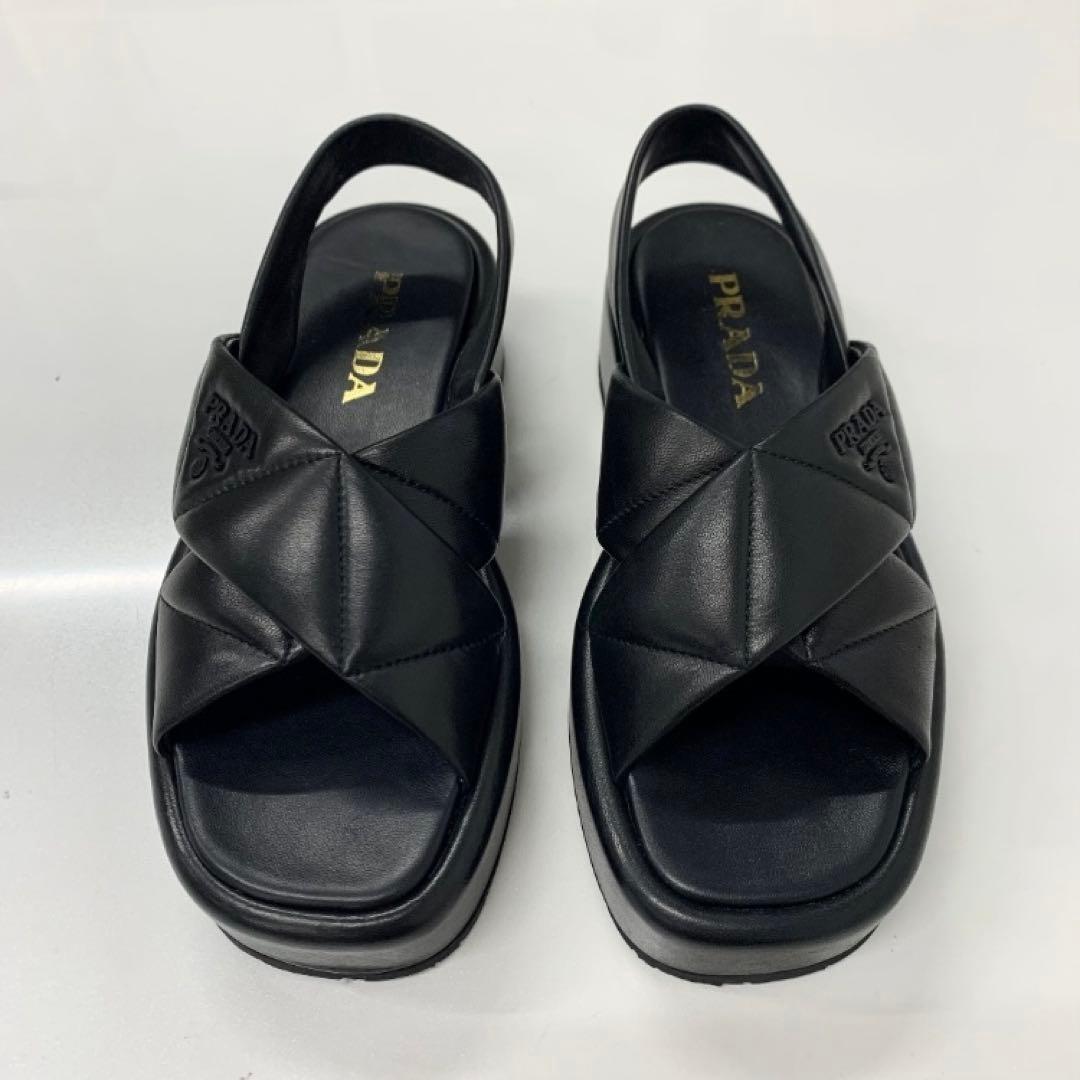 Prada Logo Padded Nappa Leather Sandals Black — view 2