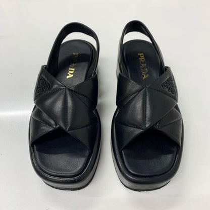 Prada Logo Padded Nappa Leather Sandals Black — view 2