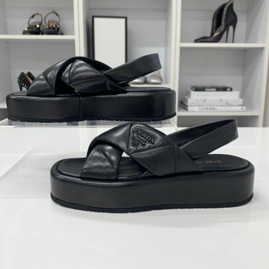 Prada Logo Padded Nappa Leather Sandals Black — view 3