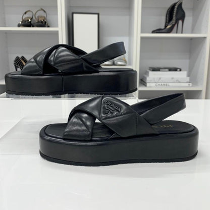 Prada Logo Padded Nappa Leather Sandals Black — view 3