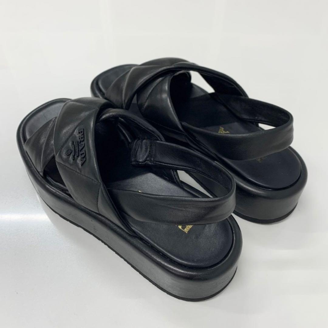 Prada Logo Padded Nappa Leather Sandals Black — view 4