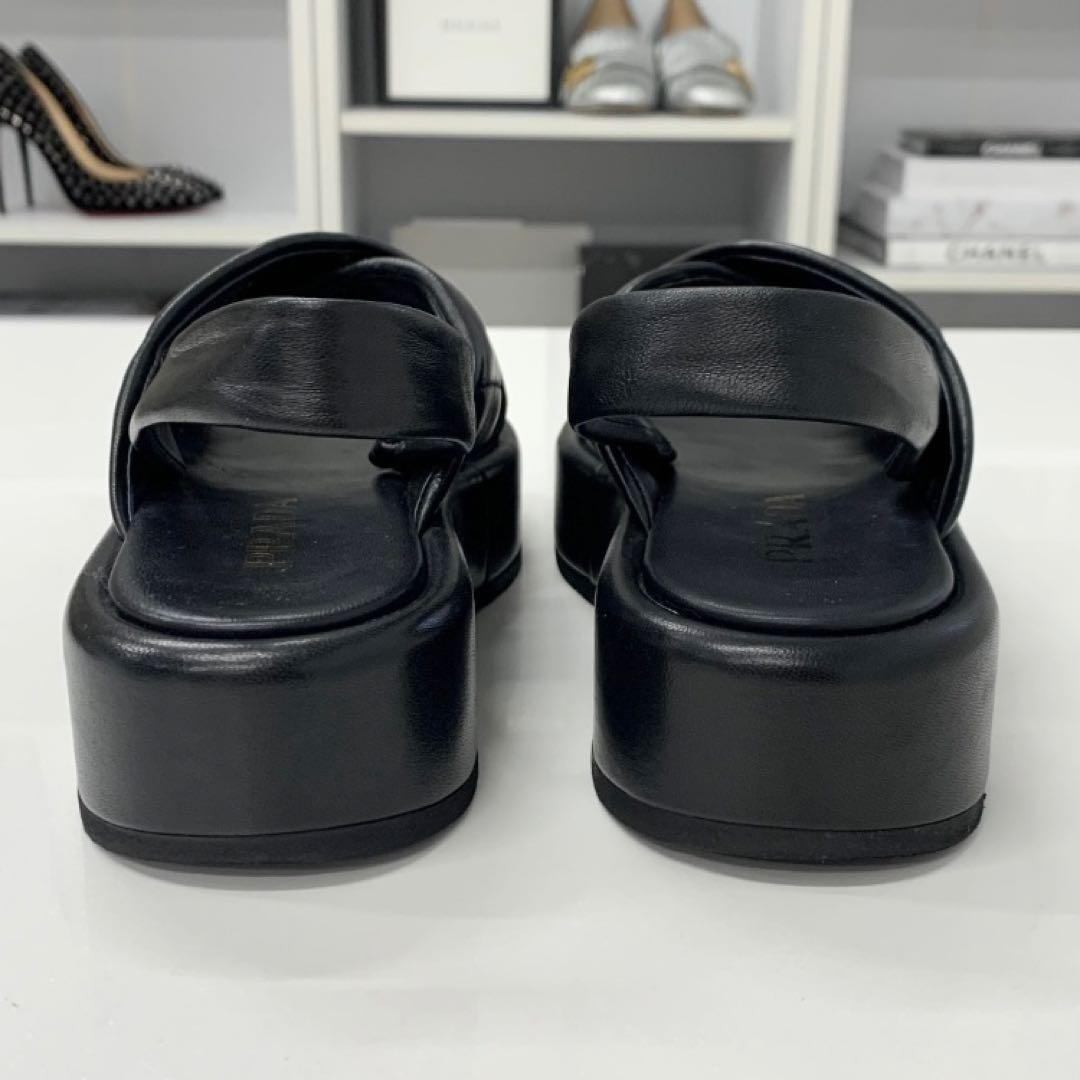 Prada Logo Padded Nappa Leather Sandals Black — view 5