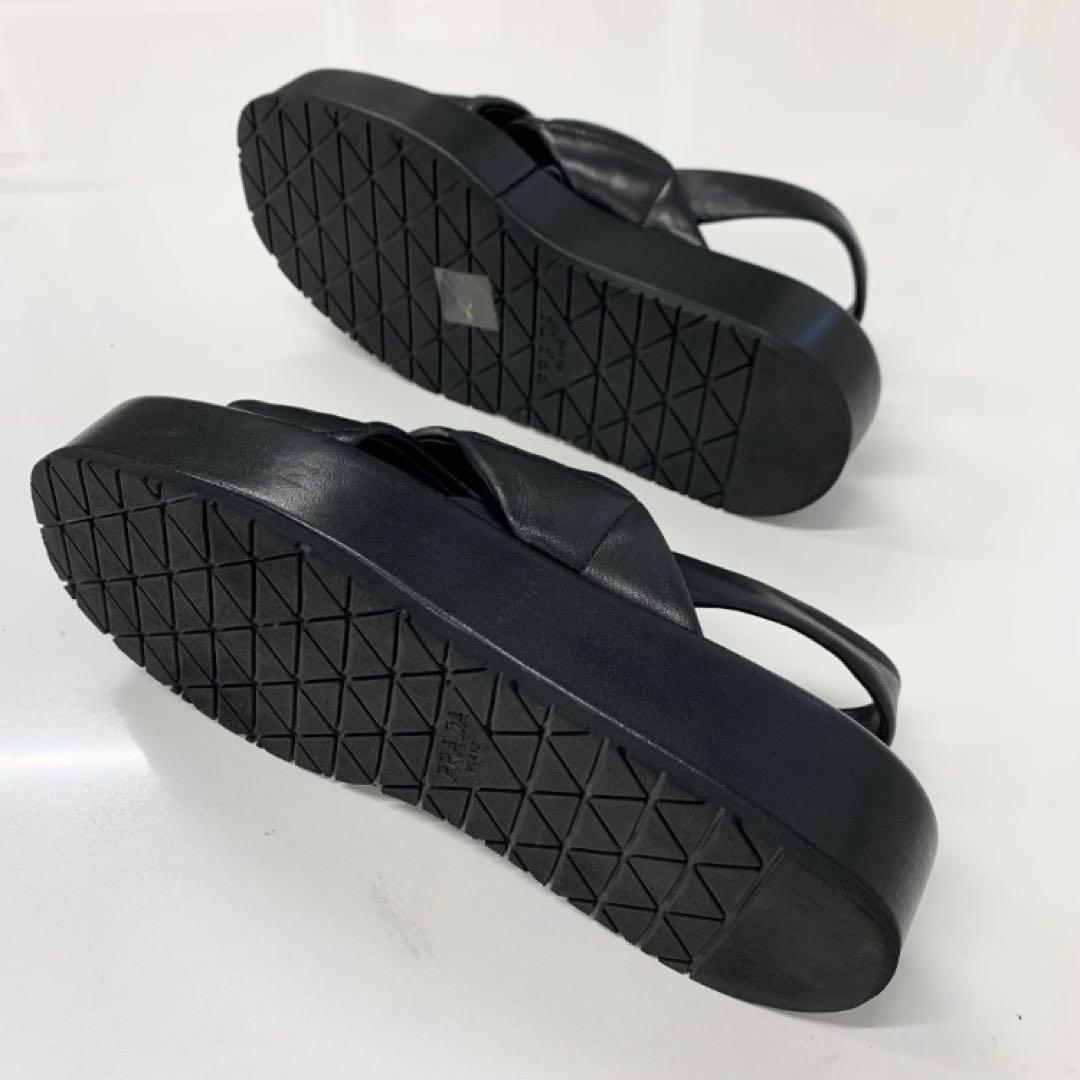 Prada Logo Padded Nappa Leather Sandals Black — view 6
