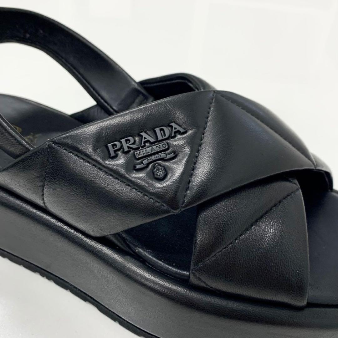 Prada Logo Padded Nappa Leather Sandals Black — view 9