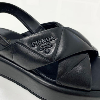 Prada Logo Padded Nappa Leather Sandals Black — view 9