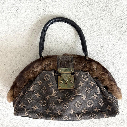 Louis Vuitton Chinchillafur Denim Hand LV Bag