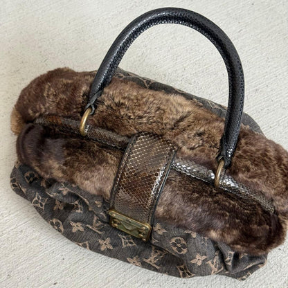 Louis Vuitton Chinchillafur Denim Hand LV Bag — view 5