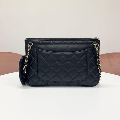 Chanel Quilted CC Logo Lambskin Chain Shoulder Bag — view 3