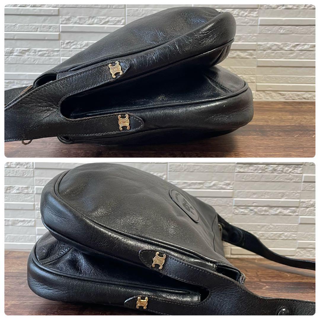 Celine Leather Triomphe Logo Vintage Shoulder Bag Black — view 4