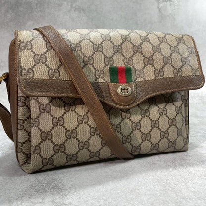 Gucci GG Sherry Line Shoulder Bag Brown Leather