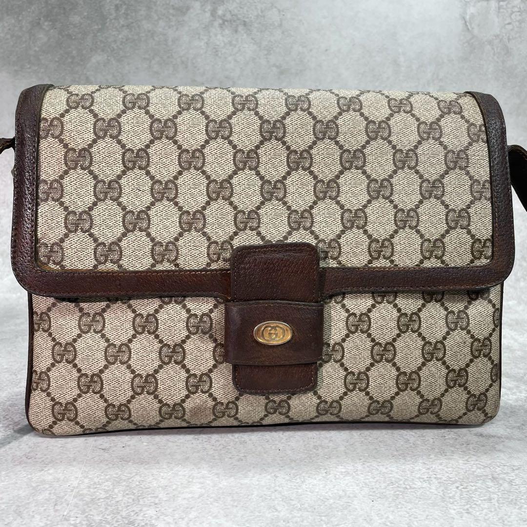 Gucci GG Shoulder Bag Brown Beige Leather Logo — view 2