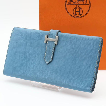 Hermes Bearn Classic Wallet Blue Jean Veau Epsom