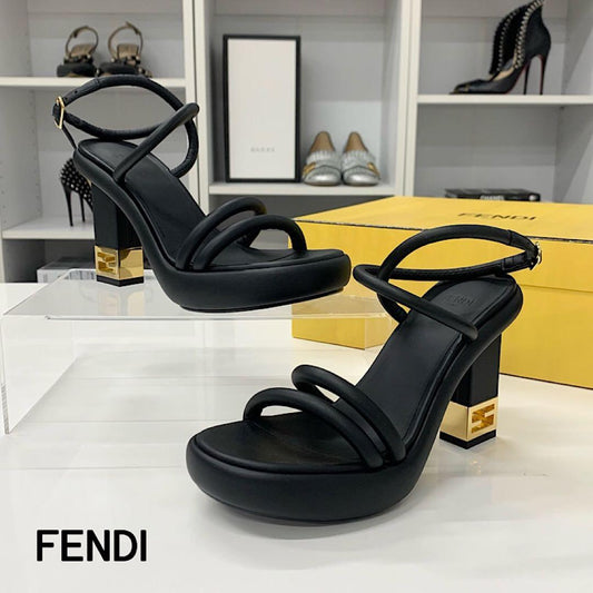 Fendi Baguette Leather Metal Heels Strap Sandals