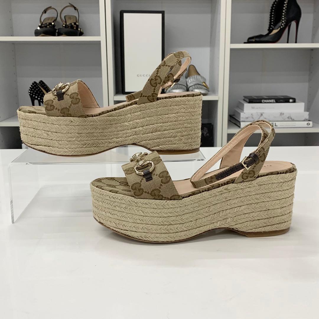 Gucci Canvas GG Logo Horsebit Platform Sandals — view 2