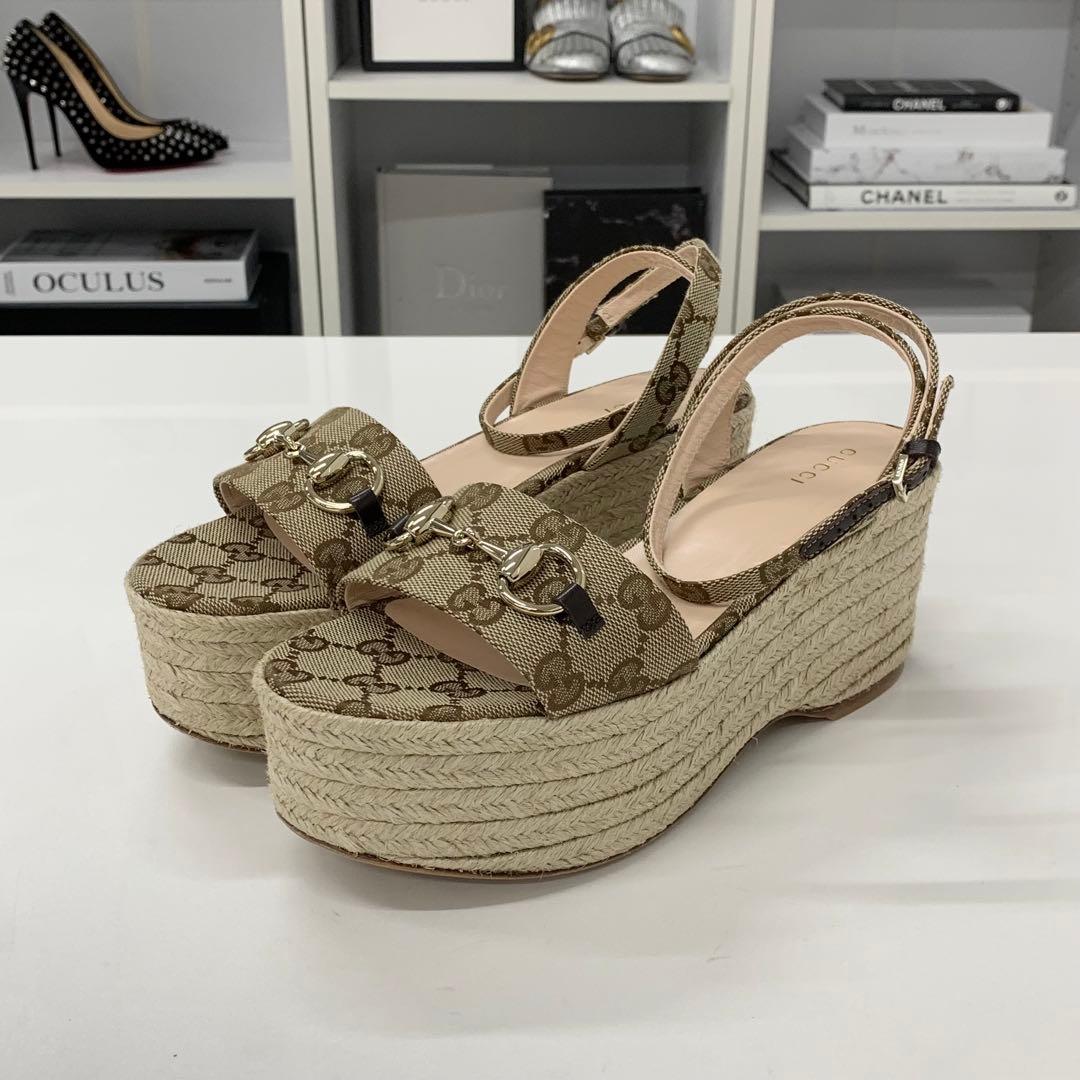 Gucci Canvas GG Logo Horsebit Platform Sandals — view 3