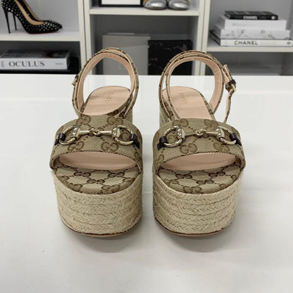 Gucci Canvas GG Logo Horsebit Platform Sandals — view 4
