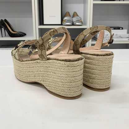 Gucci Canvas GG Logo Horsebit Platform Sandals — view 5