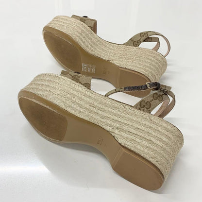 Gucci Canvas GG Logo Horsebit Platform Sandals — view 7