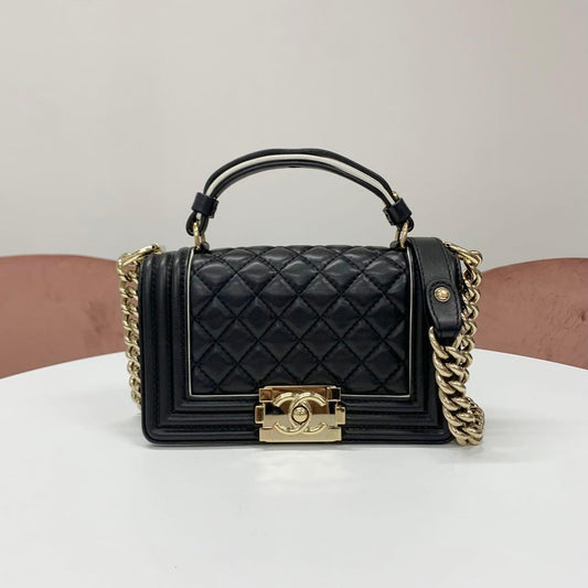 Chanel Boy 20 Quilted Lambskin Gunmetal Shoulder Bag