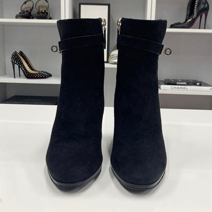 Hermes Saint Germain Kelly Hardware Suede Short Boots Black
