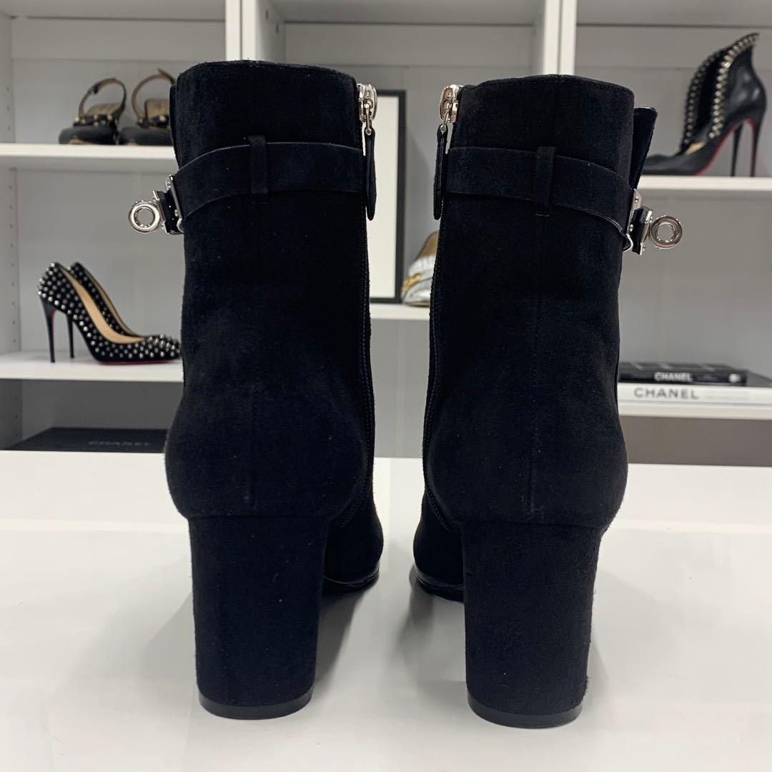 Hermes Saint Germain Kelly Hardware Suede Short Boots Black