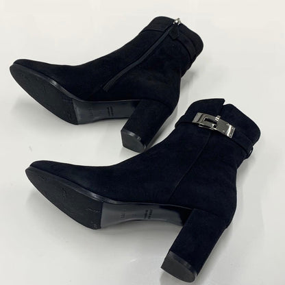 Hermes Saint Germain Kelly Hardware Suede Short Boots Black
