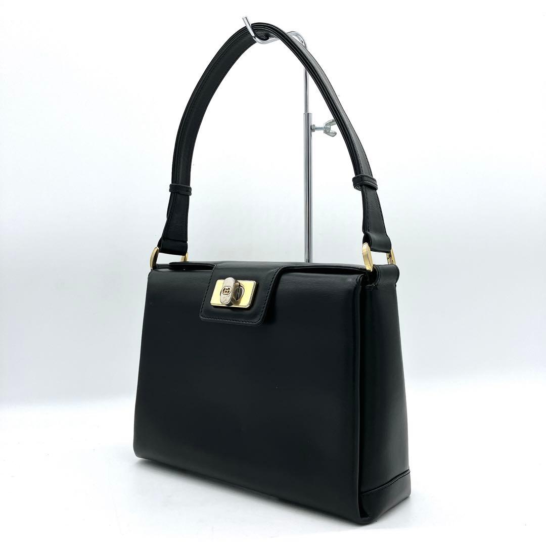 Gucci Shoulder Bag Leather Black Turnlock