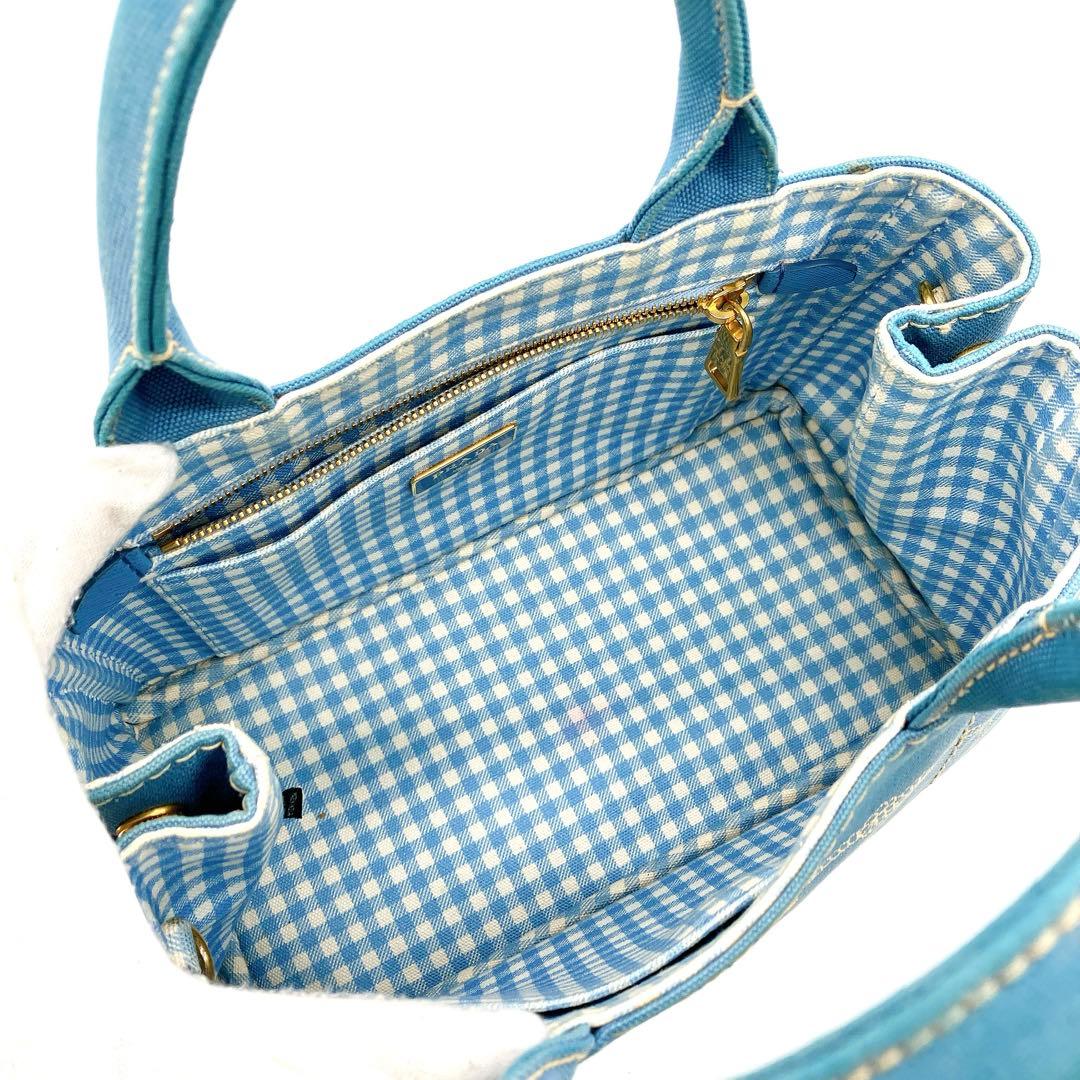 Prada 2-way Bag Canapa Gingham Check Canvas
