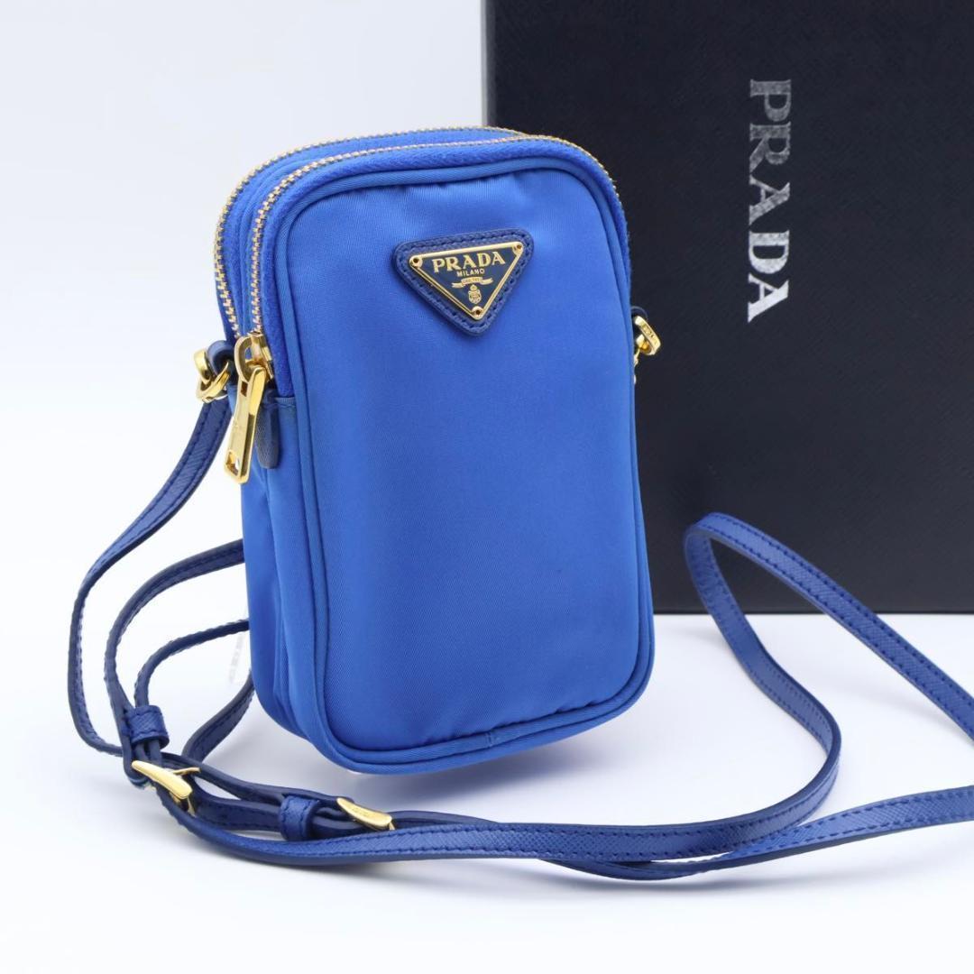 Prada Tessuto Nylon Smartphone Shoulder Bag Triangle Logo Blue