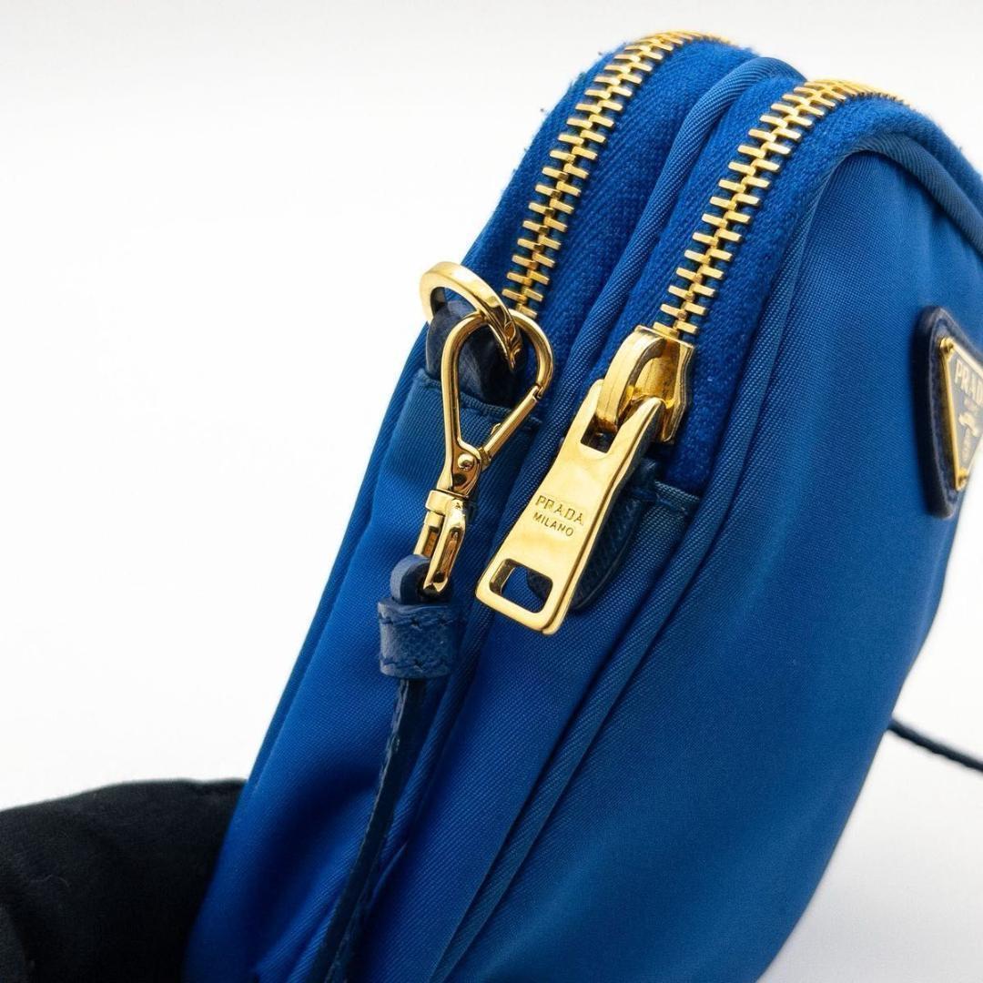 Prada Tessuto Nylon Smartphone Shoulder Bag Triangle Logo Blue — view 2