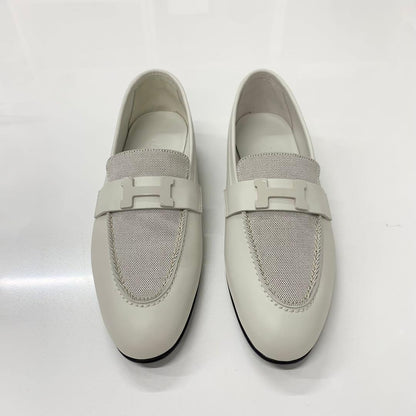 Hermes Paris Leather Canvas Loafers Ivory — view 2