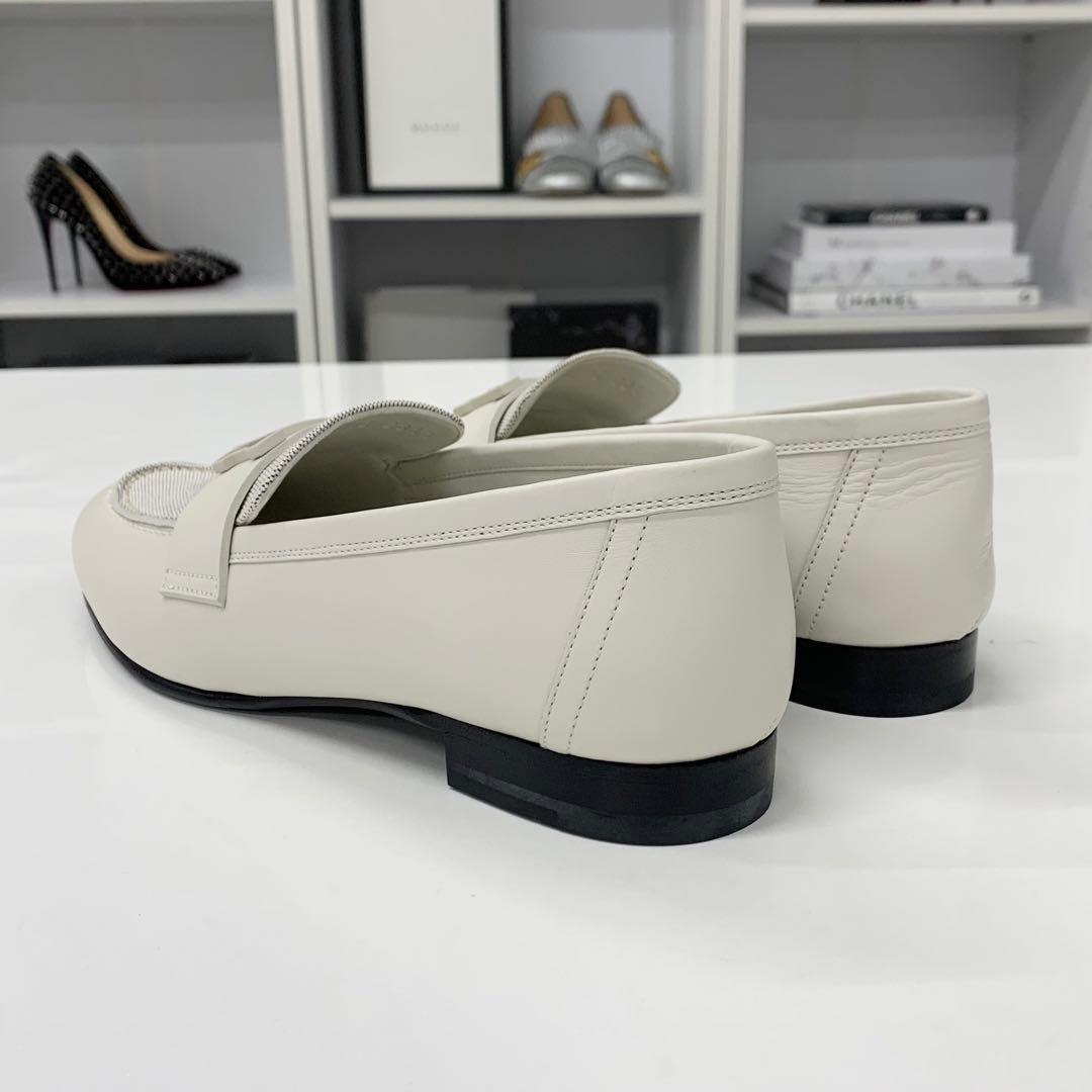 Hermes Paris Leather Canvas Loafers Ivory — view 4
