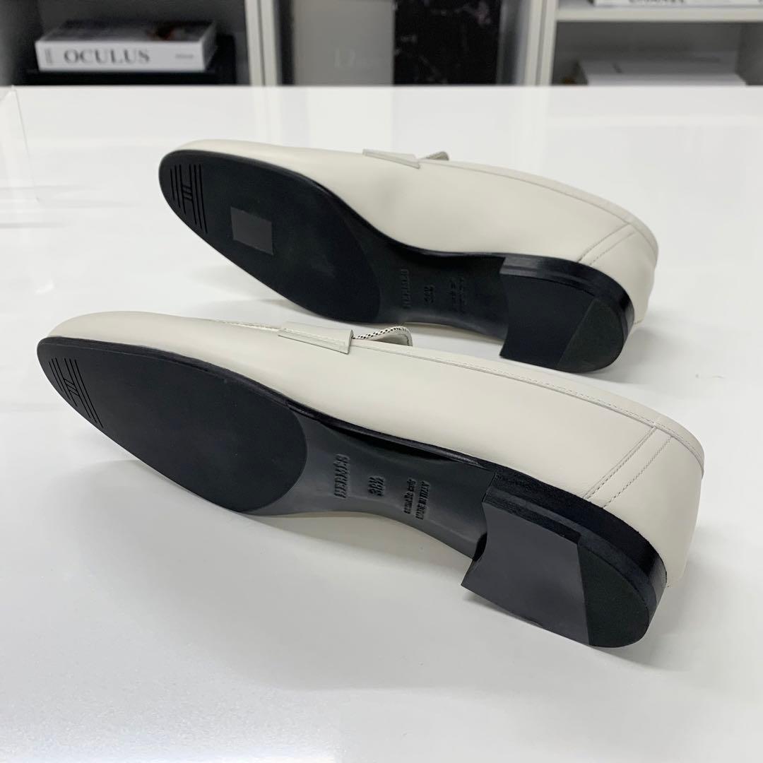 Hermes Paris Leather Canvas Loafers Ivory — view 6