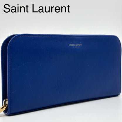 Saint Laurent Zip Around Wallet Blue Leather Full