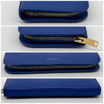 Saint Laurent Zip Around Wallet Blue Leather Full — view 4