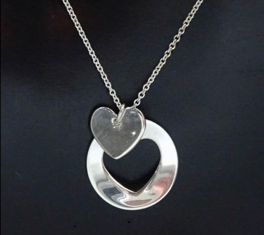 Tiffany & Co Double Stencil Heart Necklace 925