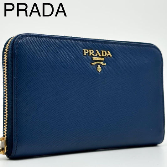 Prada Saffiano Compact Wallet Round Zip Around