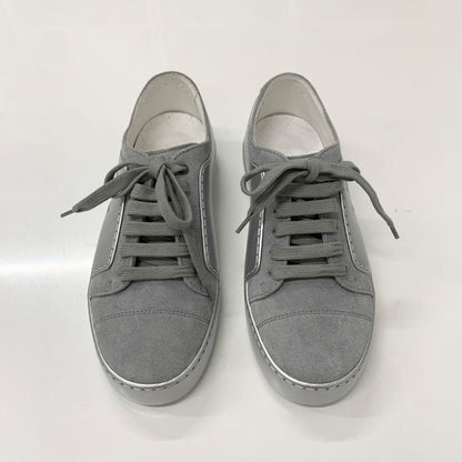 Chanel CC Logo Suede Leather Sneakers Gray Silver — view 2