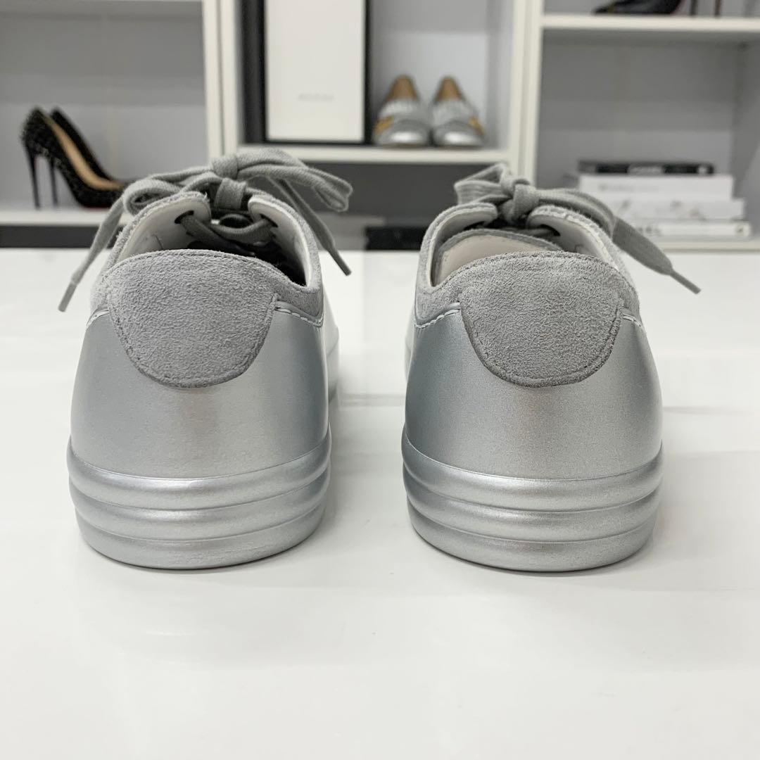 Chanel CC Logo Suede Leather Sneakers Gray Silver — view 5