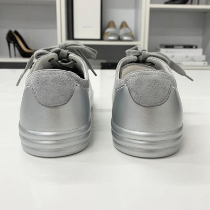 Chanel CC Logo Suede Leather Sneakers Gray Silver — view 5