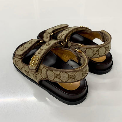Gucci GG Marmont Canvas Double Strap Sandals Beige — view 4