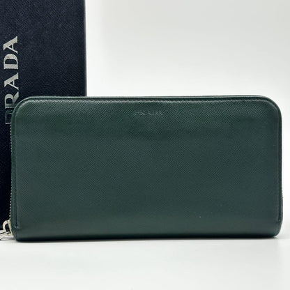 Prada Saffiano Zip Around Wallet Green Leather — view 2