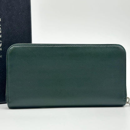 Prada Saffiano Zip Around Wallet Green Leather — view 3